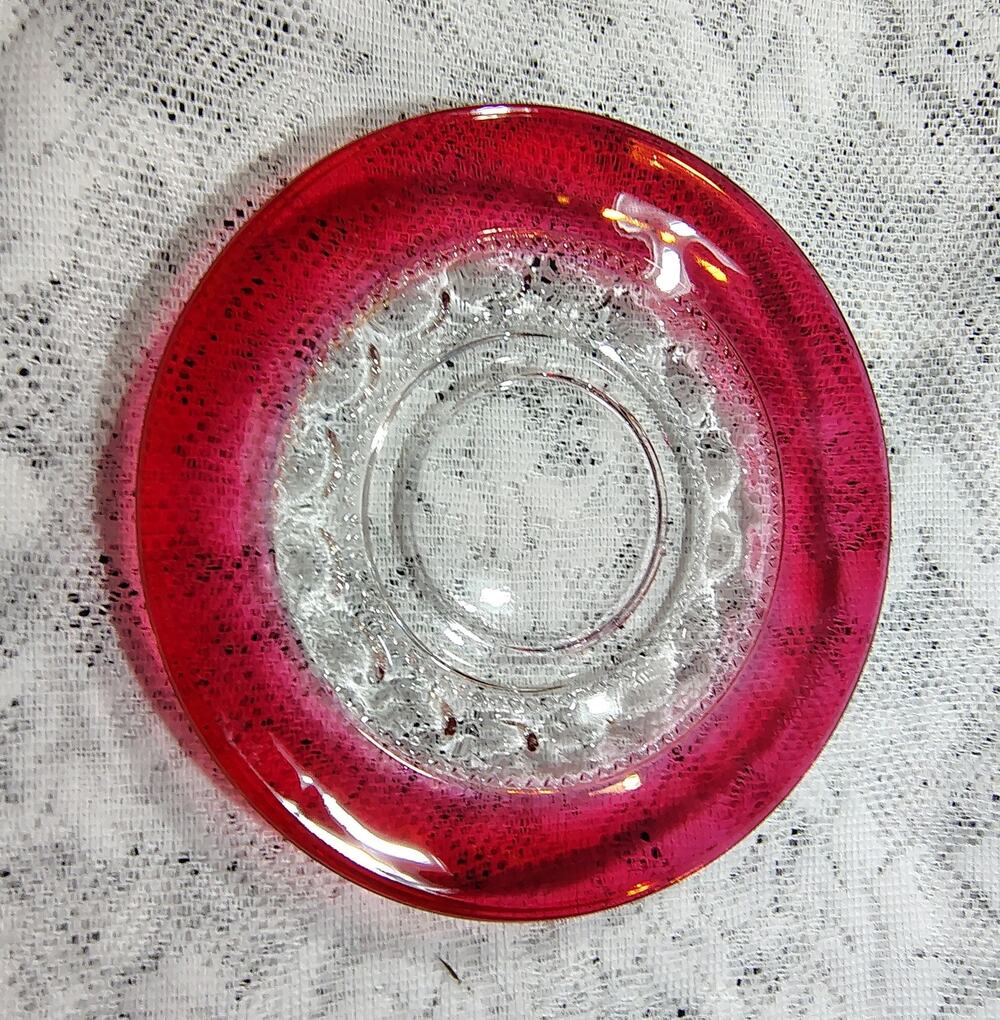Vintage Tiffin-Franciscan Glass Crystal Ruby Flashed King's Crown 6" Plate (#8)